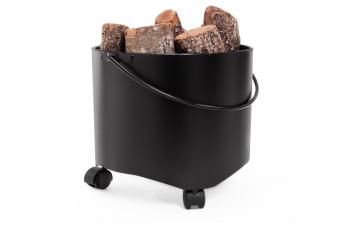Cubo Portaleña de acero color negro con ruedas